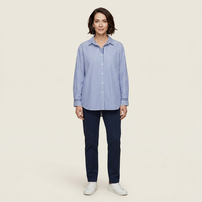 Women’s Long-Sleeve Shirt – Button Front Striped Design