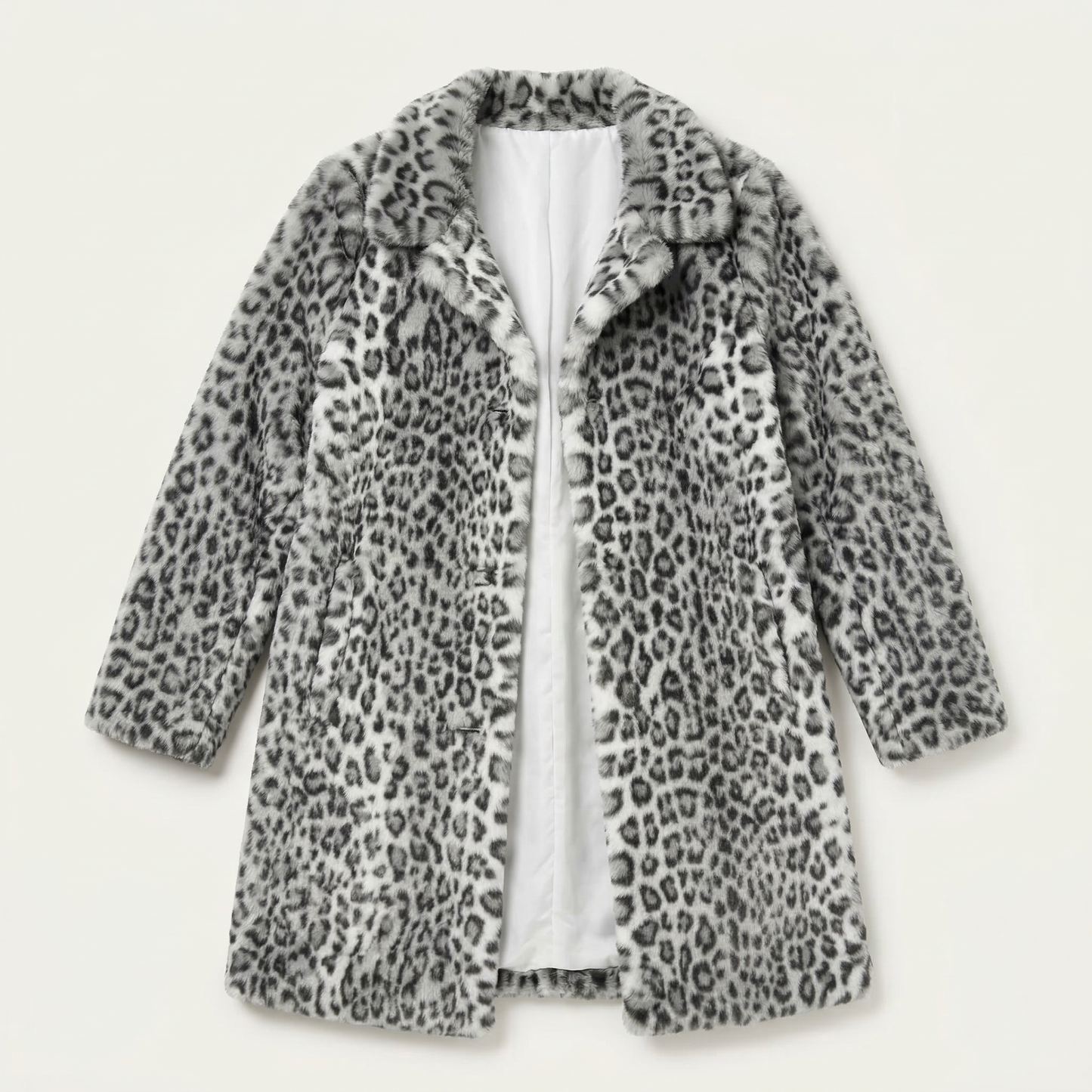 Women’s Long Coat – Leopard Print Open-Front Design