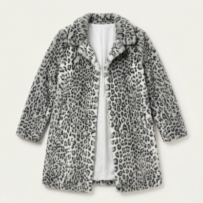 Women’s Long Coat – Leopard Print Open-Front Design