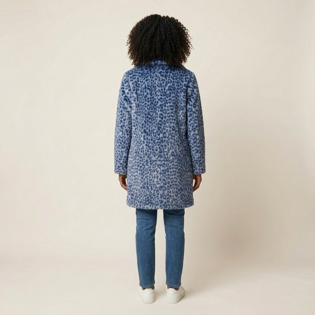 Women’s Long Coat – Leopard Print Open-Front Design