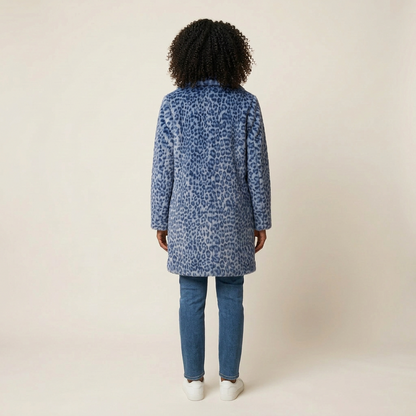 Women’s Long Coat – Leopard Print Open-Front Design