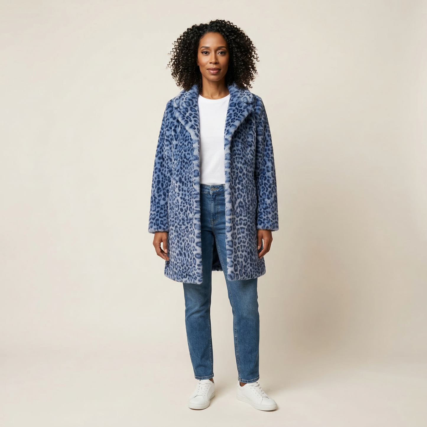 Women’s Long Coat – Leopard Print Open-Front Design