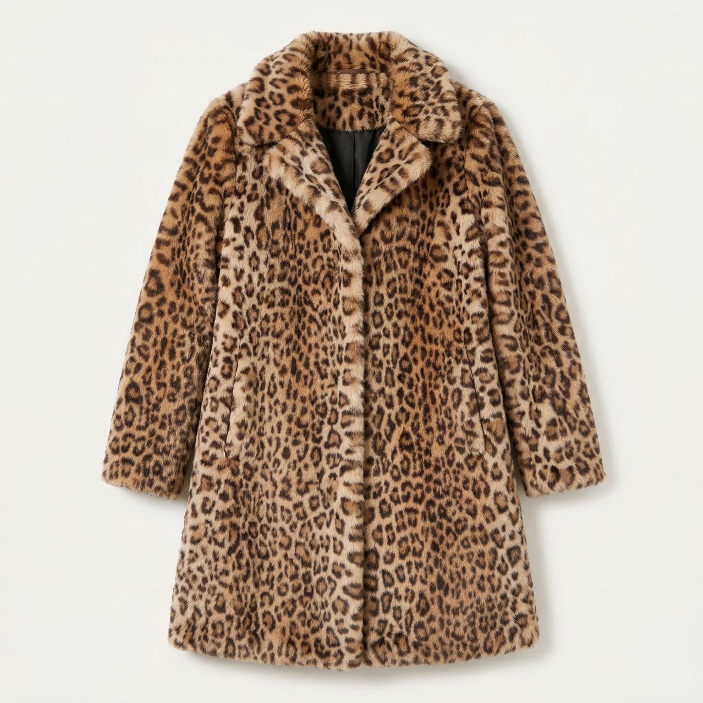 Women’s Long Coat – Leopard Print Open-Front Design