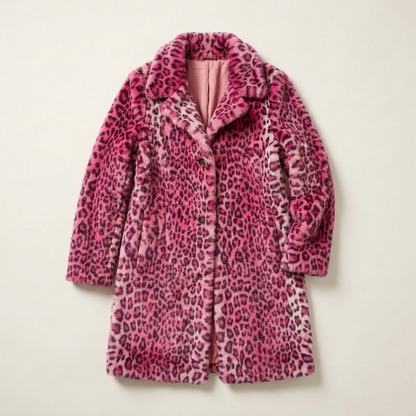 Women’s Long Coat – Leopard Print Open-Front Design