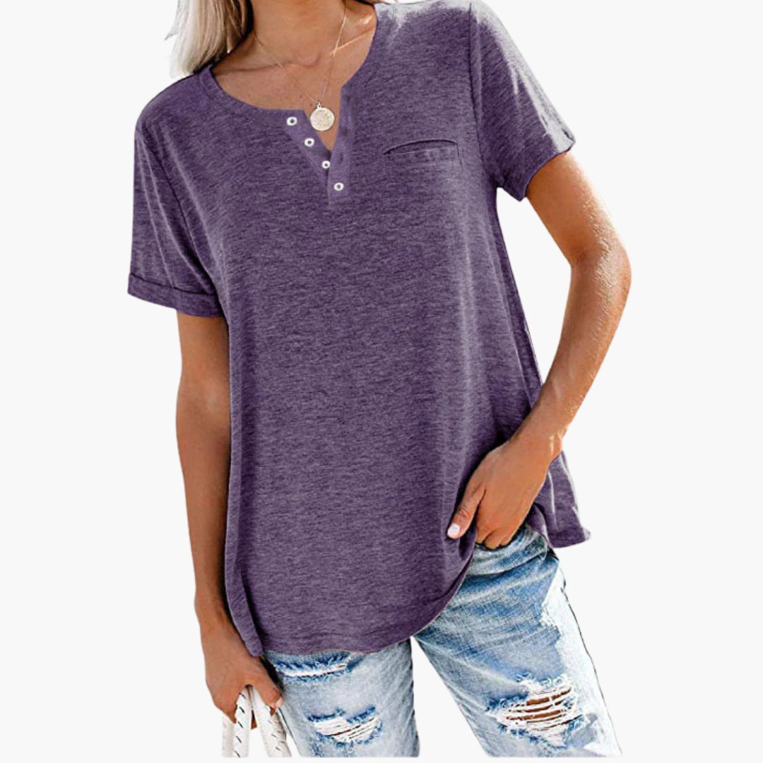 Damen T-Shirt Relaxed Fit Freizeit mit Knopfdetails