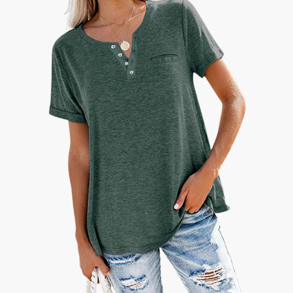 Damen T-Shirt Relaxed Fit Freizeit mit Knopfdetails