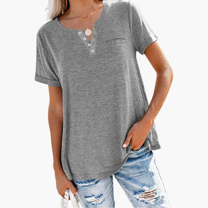 Damen T-Shirt Relaxed Fit Freizeit mit Knopfdetails