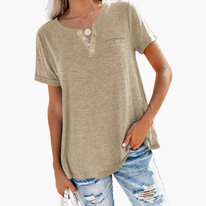 Damen T-Shirt Relaxed Fit Freizeit mit Knopfdetails