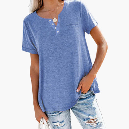 Damen T-Shirt Relaxed Fit Freizeit mit Knopfdetails