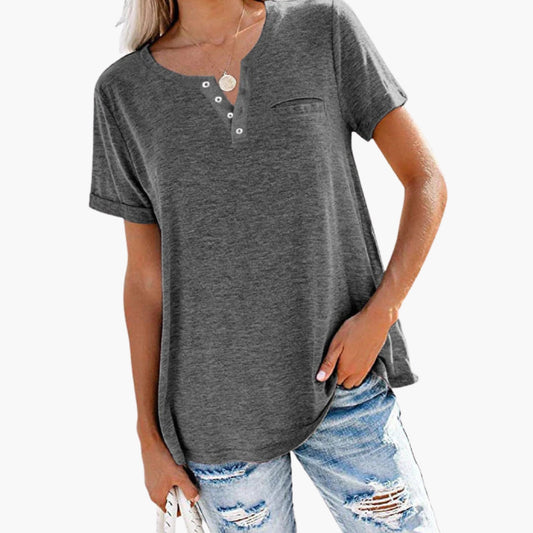 Damen T-Shirt Relaxed Fit Freizeit mit Knopfdetails