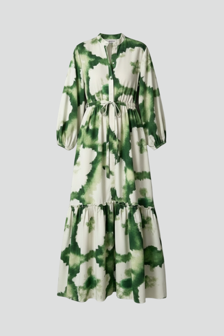 Women's Maxi Dress with V-Neck and Long Sleeves in Green | Roselva