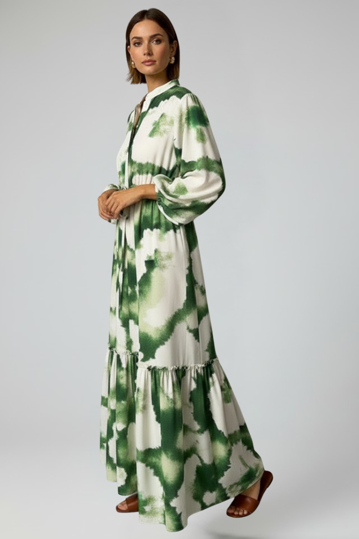 Women's Maxi Dress with V-Neck and Long Sleeves in Green - View 5.0 | Roselva