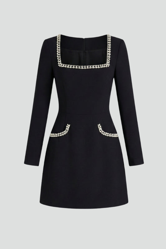Women's Mini Dress with Square Neckline in Black | Roselva