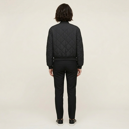 Women’s Quilted Bomber Jacket – Snap Button Front Design