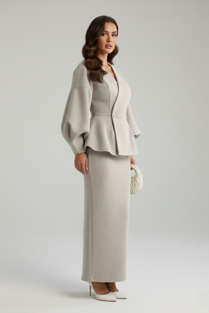 Women's Skirt Suit with Blazer and V-Neck in grey - View 4.0 | Roselva