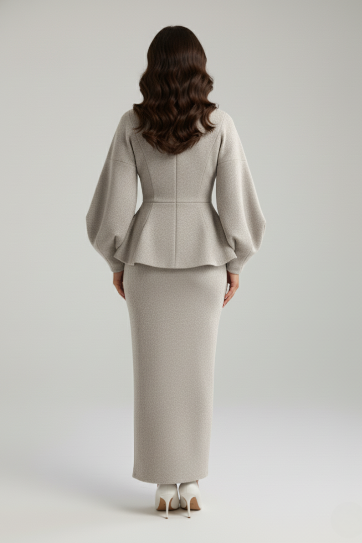 Women's Skirt Suit with Blazer and V-Neck in grey - View 5.0 | Roselva