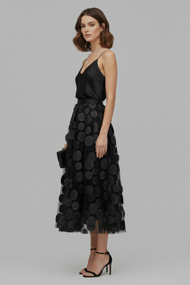 Women's Polka Dot Full Skirt in Black - View 4.0 | Roselva