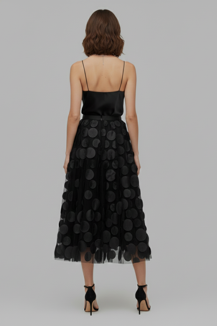Women's Polka Dot Full Skirt in Black - View 5.0 | Roselva