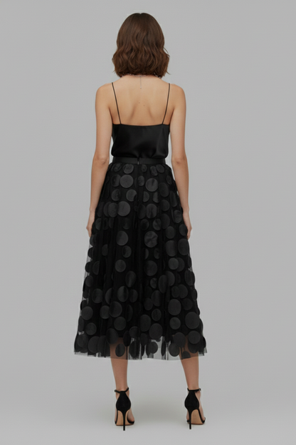 Women's Polka Dot Full Skirt in Black - View 5.0 | Roselva