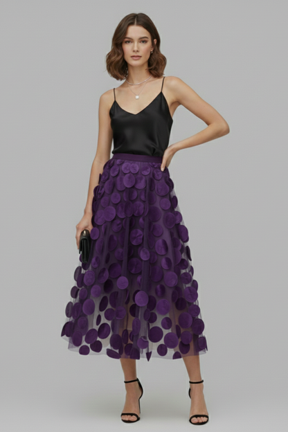 Women's Polka Dot Full Skirt in Black - View 6.0 | Roselva