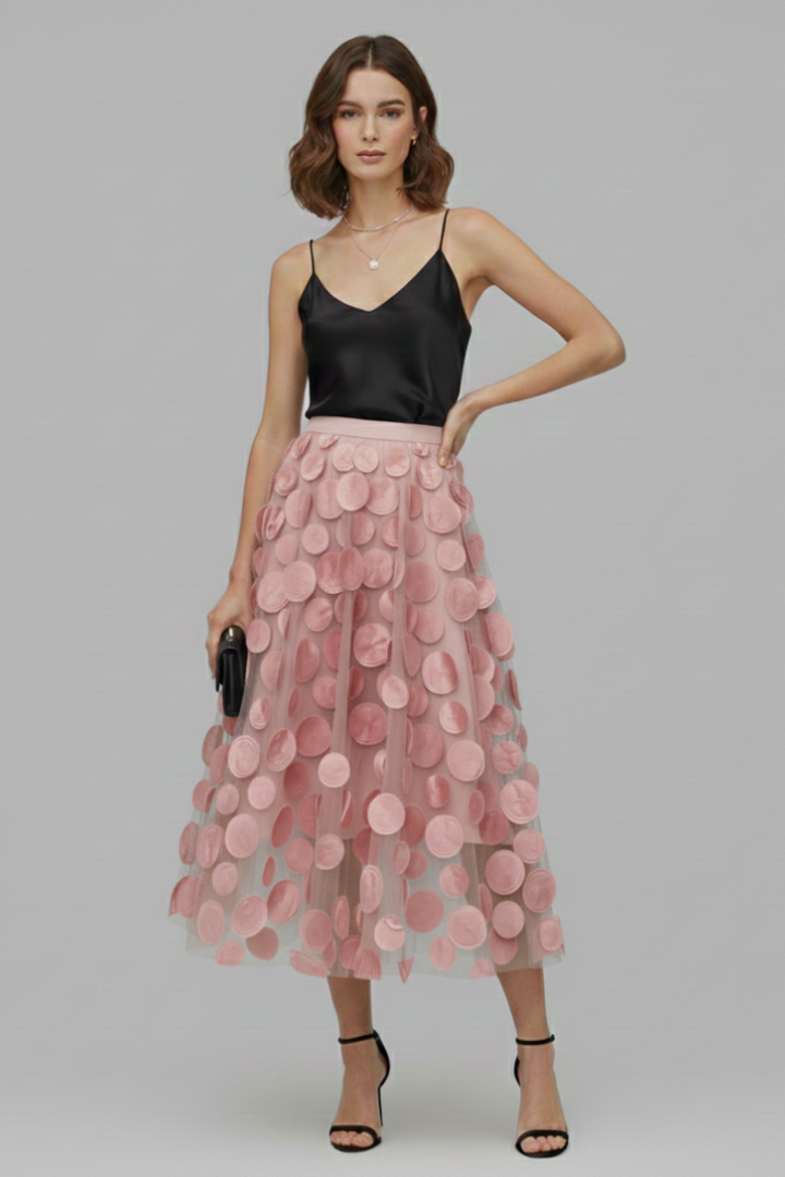 Women's Polka Dot Full Skirt in Black - View 9.0 | Roselva