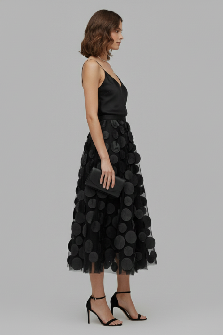 Women's Polka Dot Full Skirt in Black - View 3.0 | Roselva