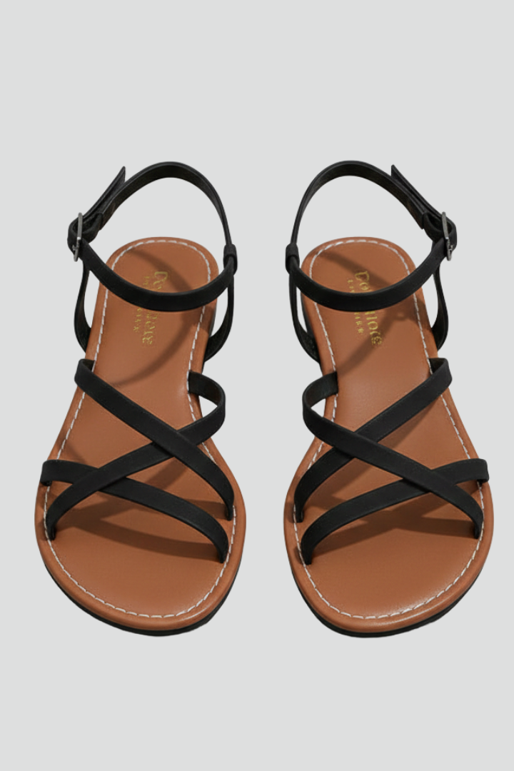 Women's Flat Sandals with Open Toes in Black | Roselva