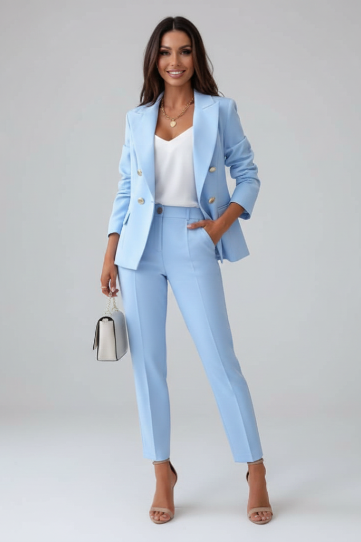Women's Suit Set with Buttoned Jacket and Straight-Leg Trousers | Lunarafi