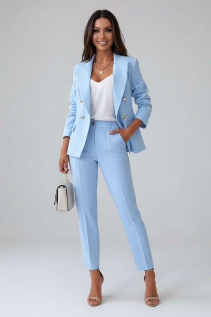 Women's Suit Set with Buttoned Jacket and Straight-Leg Trousers | Lunarafi