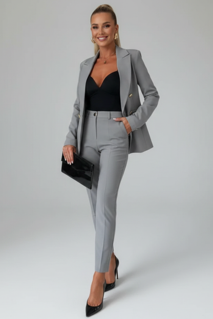 Women's Suit Set with Buttoned Jacket and Straight-Leg Trousers | Lunarafi
