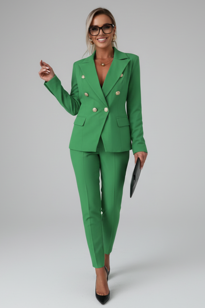 Women's Suit Set with Buttoned Jacket and Straight-Leg Trousers | Lunarafi