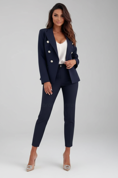 Women's Suit Set with Buttoned Jacket and Straight-Leg Trousers | Lunarafi
