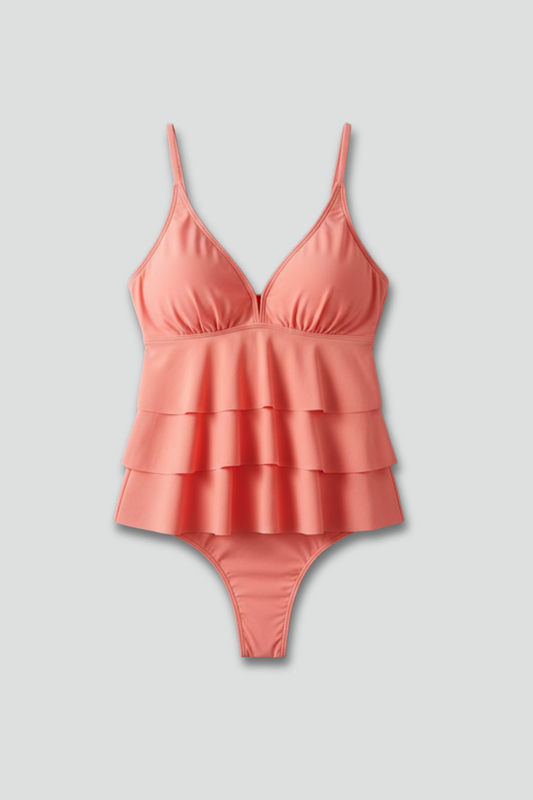 Women's V-Neck Tiered Ruffle Tankini Set