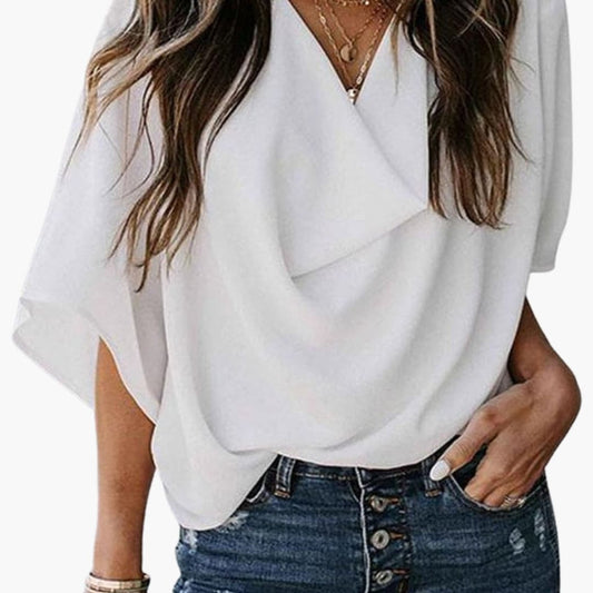 Damen Bluse Relaxed Fit Freizeit V-Ausschnitt Fledermausärmel