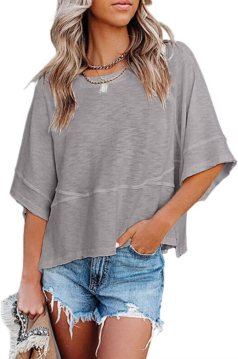 Women's Batwing Sleeve Top Oversized Crew Neck, Flowy Loose Fit Tee