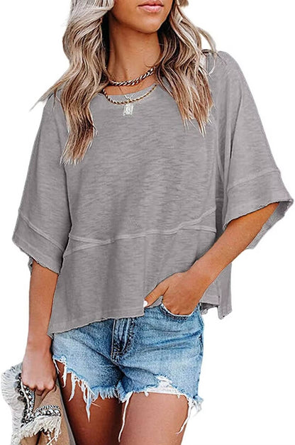 Women's Batwing Sleeve Top Oversized Crew Neck, Flowy Loose Fit Tee