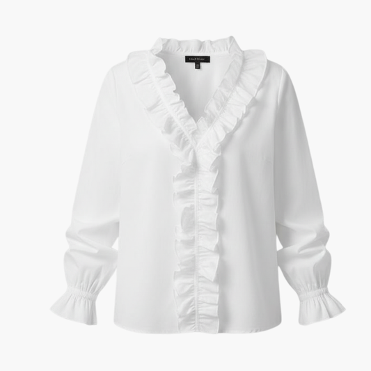 Damenbluse Regular Fit mit V-Ausschnitt und Rüschen Freizeit