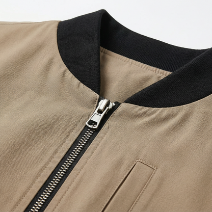Women’s Bomber Jacket – Zip-Front Ribbed Collar Design