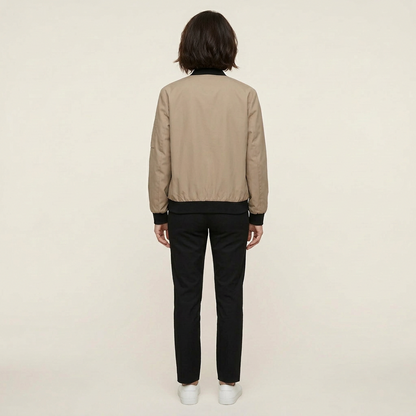 Women’s Bomber Jacket – Zip-Front Ribbed Collar Design