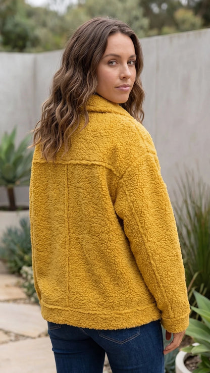 Women's Button-Up Teddy Fleece Jacket with Pockets