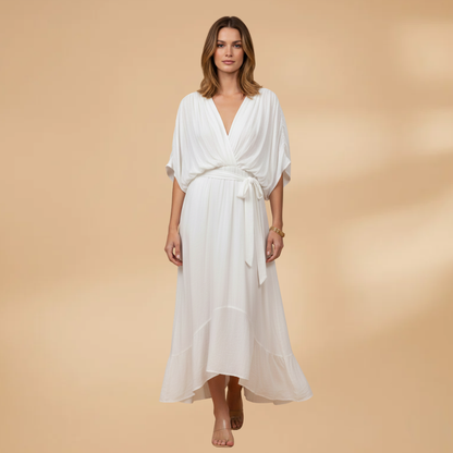 Women’s Chiffon Dress with V-Neck and Flowing Skirt