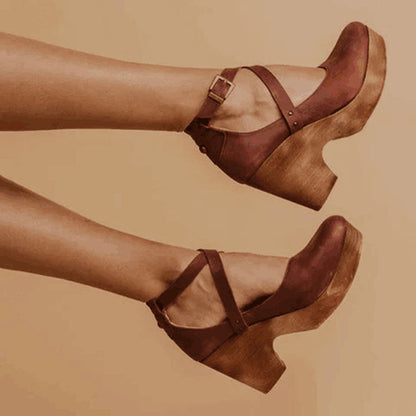 Women's Elegant Black Wedge Heels | Comfortable Closed Toe Ankle Strap Shoes 1