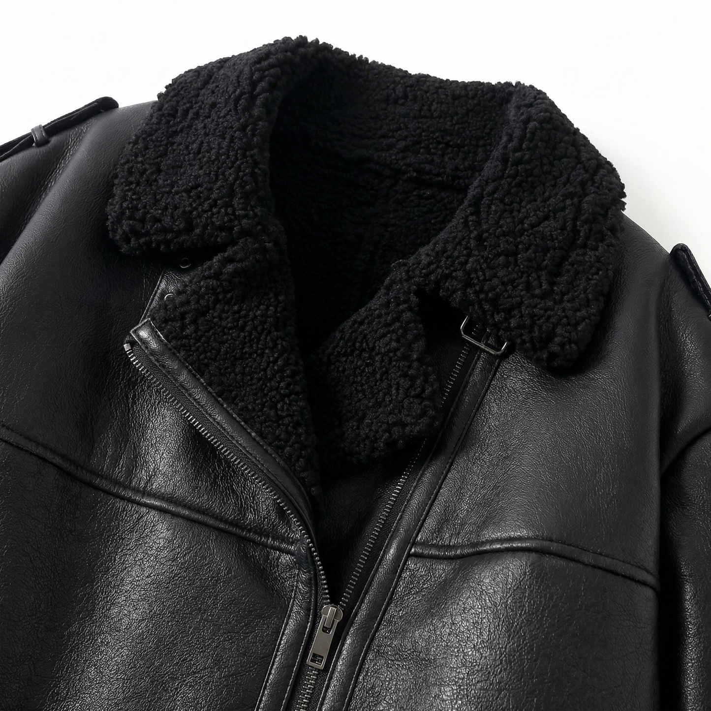 Women’s Faux Leather Shearling Jacket – Belted Warm Winter Coat