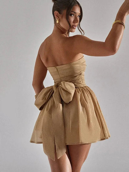 Emily | Women Strapless pleated Mini dress z Flared Hem