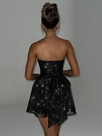 Emily | Women Strapless pleated Mini dress z Flared Hem