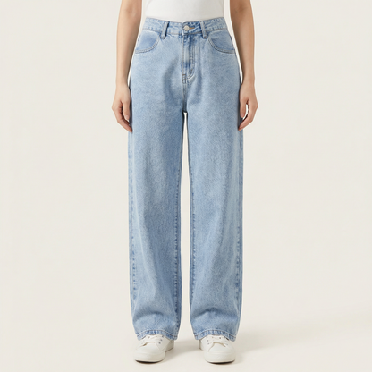 Women’s High Waist Wide Leg Denim Jeans – Full Length Loose Fit Pants