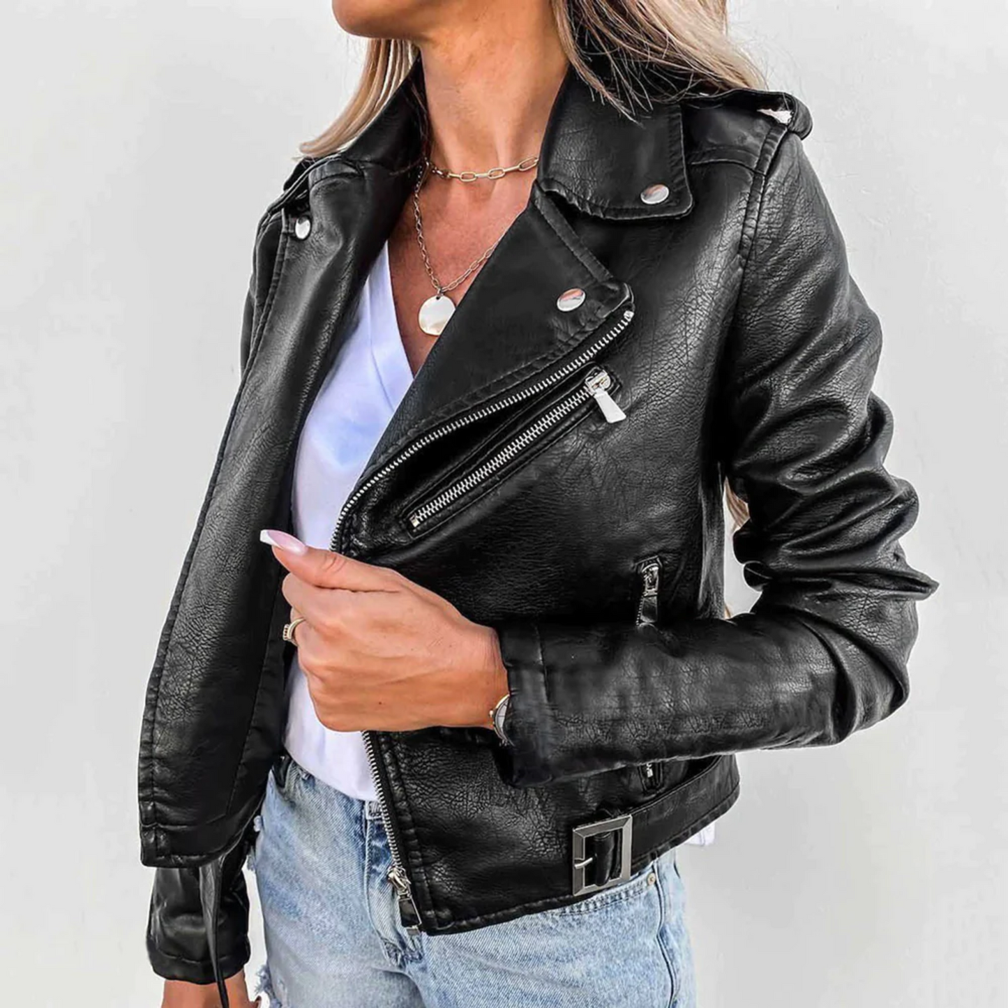 Catherine | Women’s Classic Zipper Biker Jacket - Image 2
