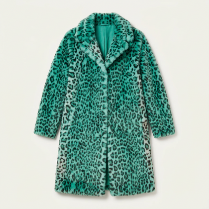 Women’s Long Coat – Leopard Print Open-Front Design