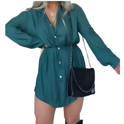 Womens Long Sleeve Jumpsuit With Button Fashion Shirt Dress For Clothing