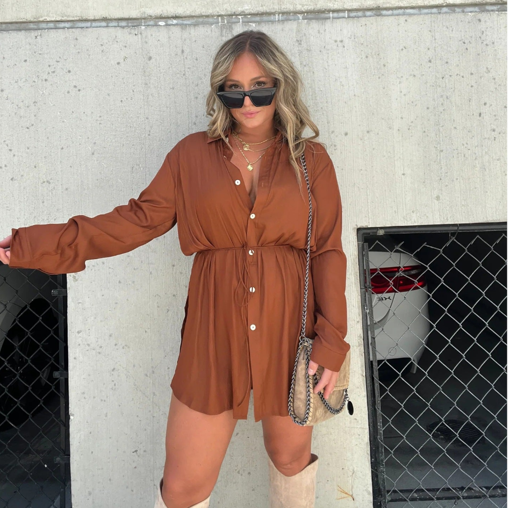 Womens Long Sleeve Jumpsuit With Button Fashion Shirt Dress For Clothing